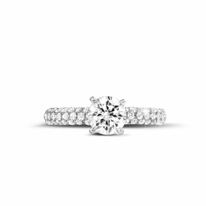 1.20 carat solitaire ring (half set) in white gold with side diamonds