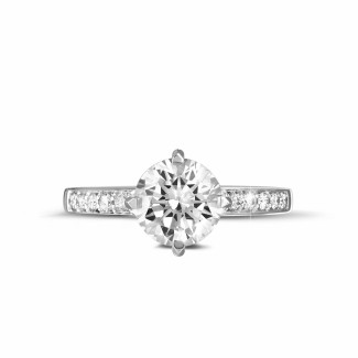 Engagement - 1.50 carat solitaire diamond ring in platinum with side diamonds
