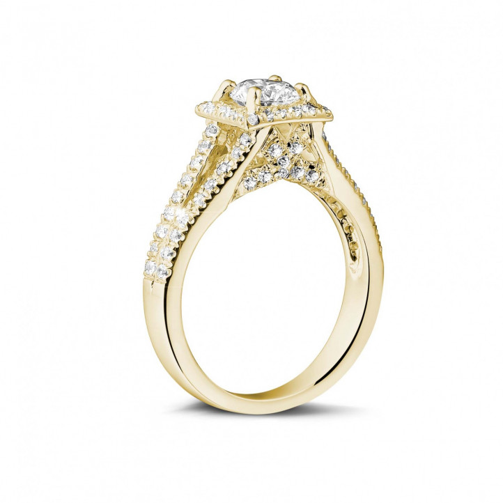 0.70 carat solitaire diamond ring in yellow gold with side diamonds