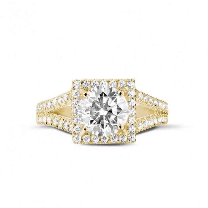 1.50 carat solitaire diamond ring in yellow gold with side diamonds