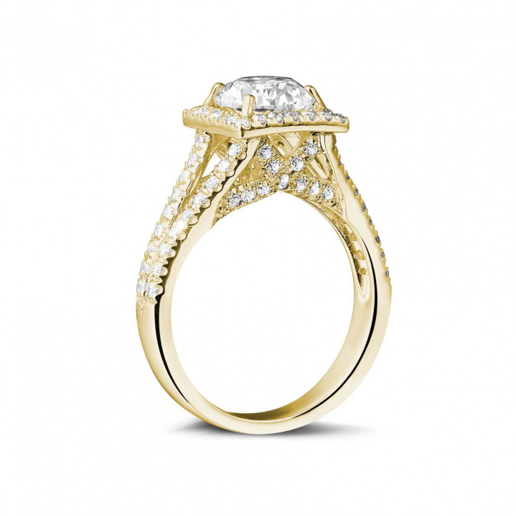 1.50 carat solitaire diamond ring in yellow gold with side diamonds