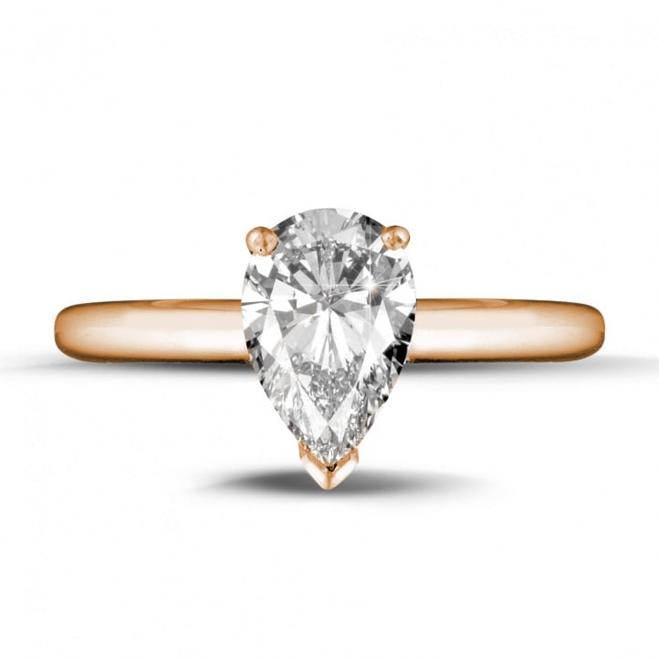1.50 carat solitaire ring in red gold with pear shaped diamond