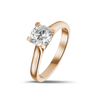 Gold ring - 1.00 carat solitaire diamond ring in red gold