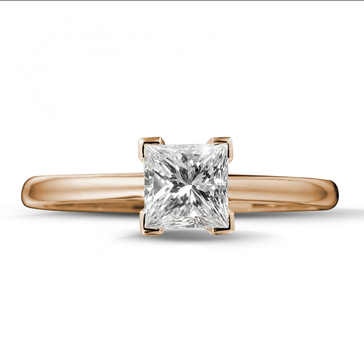 1.00 carat solitaire ring in red gold with princess diamond