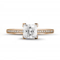 1.50 carat solitaire ring in red gold with princess diamond and side diamonds