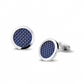 Blue varnished white golden cufflinks - clou de Paris