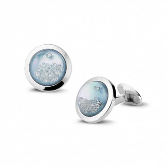 Cufflinks - White golden cufflinks with blue mother of pearl and round diamonds