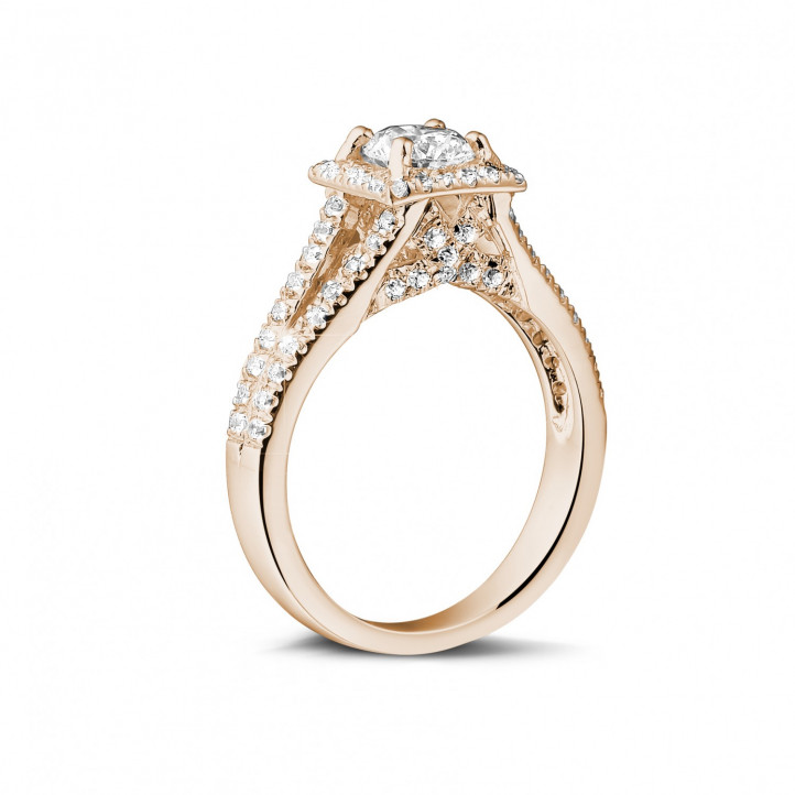 0.70 carat solitaire diamond ring in red gold with side diamonds