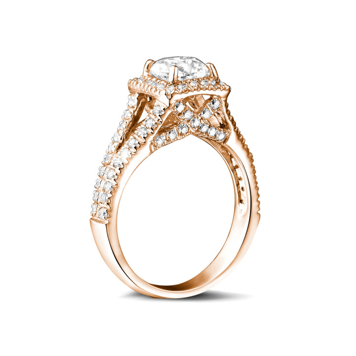1.00 carat solitaire diamond ring in red gold with side diamonds