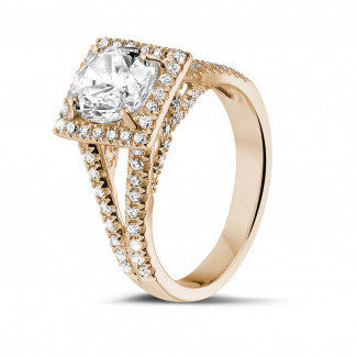 1.50 carat solitaire diamond ring in red gold with side diamonds