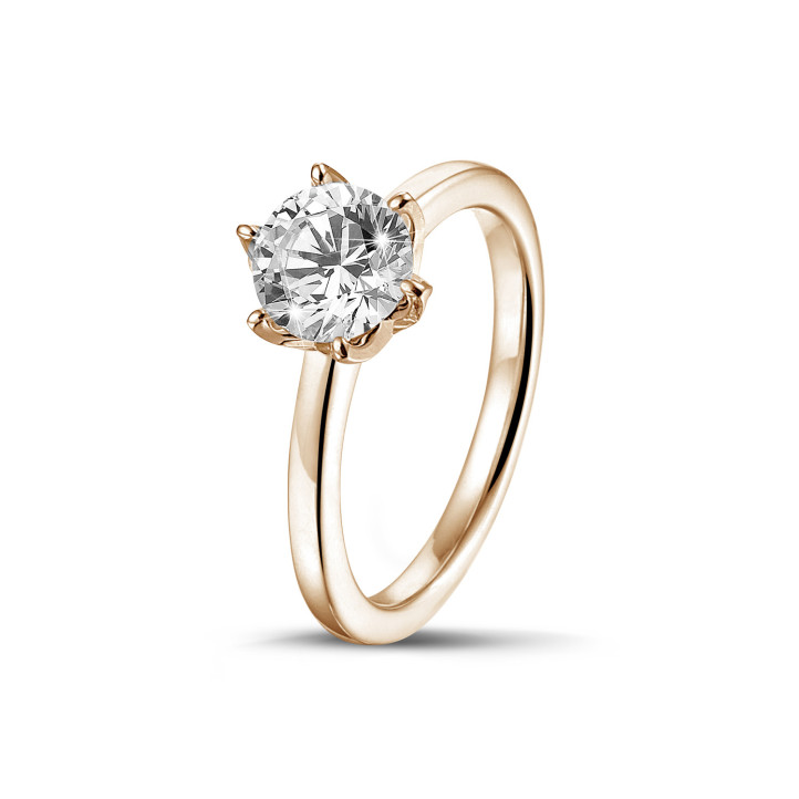 BAUNAT Iconic 1.00 carat solitaire ring in red gold with round diamond