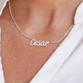 Customized name pendant in 18Kt gold with round diamonds