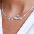 Customized name pendant in 18Kt gold with round diamonds