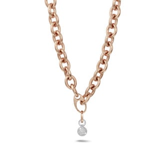 Necklaces - Exclusive BAUNAT stock sale (no 30 day return) - Bold chain necklace in red gold with diamond pendant of 1.44 carat
