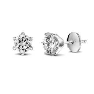 Golden earrings - solitaire earrings in white gold with round diamonds of 0.50 Ct each