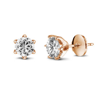 Earrings - BAUNAT Iconic solitaire earrings in red gold with round diamonds of 0.50 Ct each