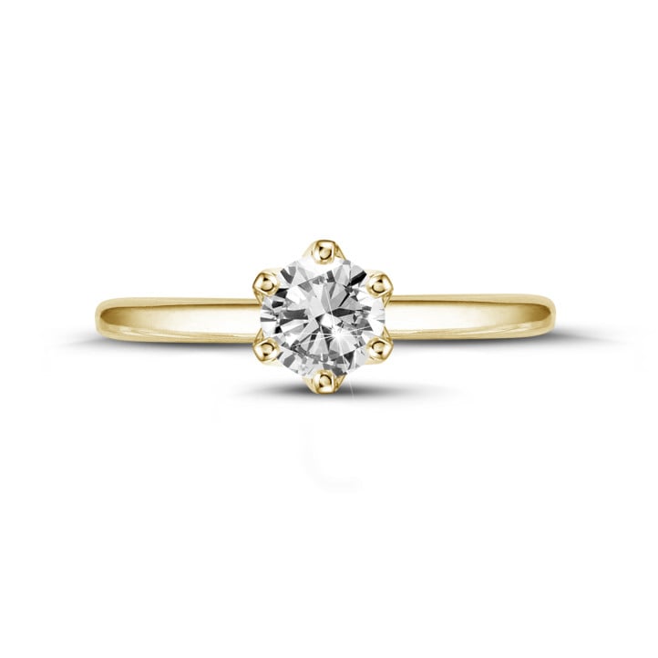 0.70 carat solitaire ring in yellow gold with round diamond