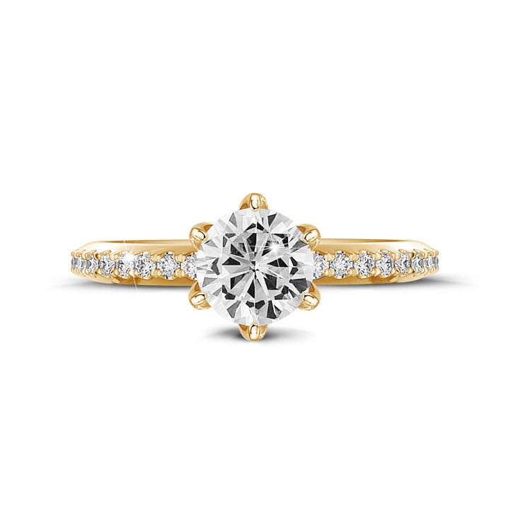 1.25 carat solitaire ring in yellow gold with side diamonds