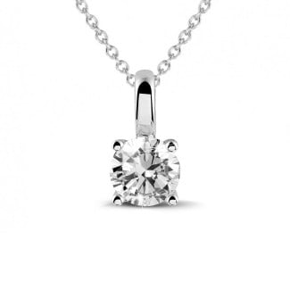 Necklaces - 1.00 carat solitaire pendant in white gold with round diamond and four prongs