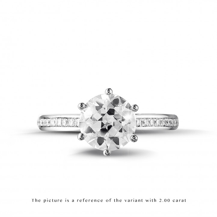 2.50 carat solitaire diamond ring in white gold with side diamonds
