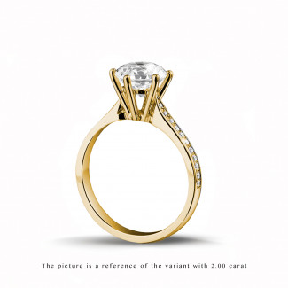 Rings - 3.00 carat solitaire diamond ring in yellow gold with side diamonds