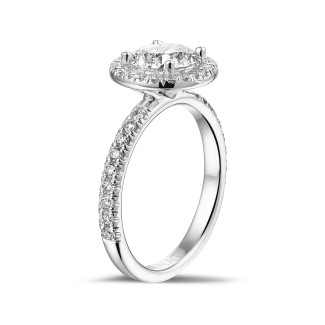 Rings - 2.00 carat solitaire halo ring in white gold with round diamonds