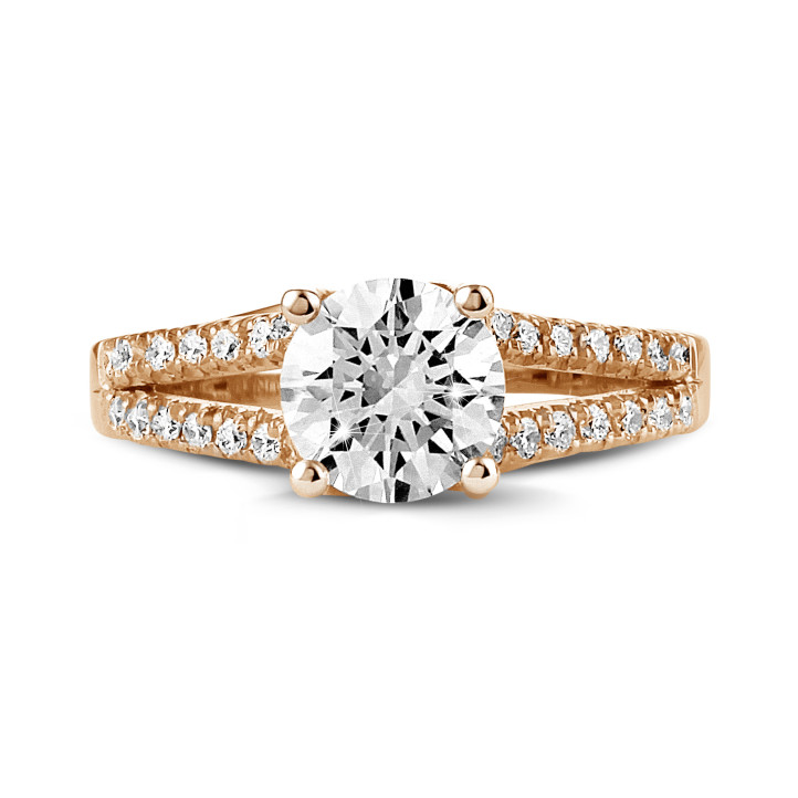 1.25 carat solitaire ring in red gold with side diamonds