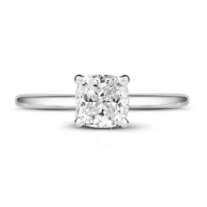 1.00 carat solitaire ring with a cushion diamond in white gold