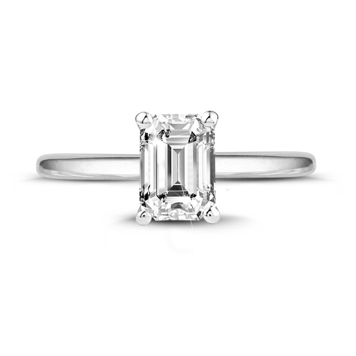 1.00 carat solitaire ring with an emerald cut diamond in white gold