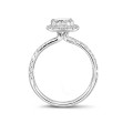 1.50 carat solitaire halo ring with a cushion diamond in white gold with round diamonds