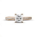 1.20 carat solitaire ring in red gold with princess diamond and side diamonds