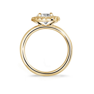 Engagement - 1.50 carat solitaire halo ring in yellow gold with round diamonds