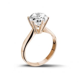 Gold ring - 3.00 carat solitaire diamond ring in red gold