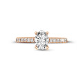 1.20Ct solitaire ring in red gold with oval diamond