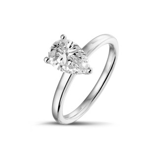 Engagement - 1.00Ct solitaire ring in white gold with pear diamond