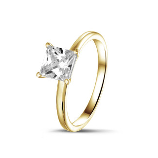 Engagement - 1.50 carat solitaire ring with a princess diamond in yellow gold