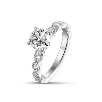 Rings - 1.00 carat solitaire stackable ring in white gold with a round diamond with marquise design