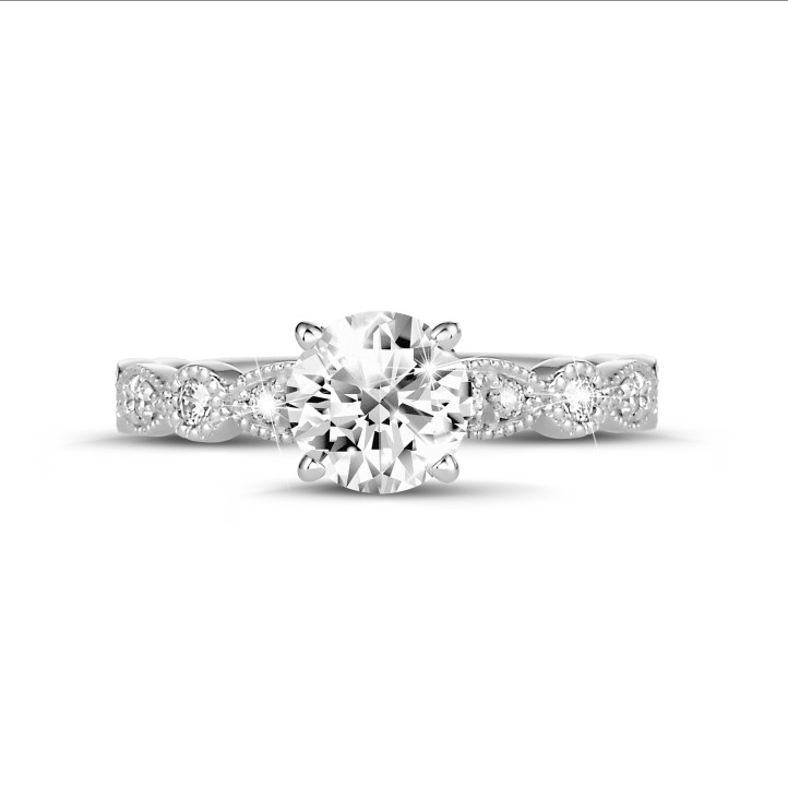 1.25 carat solitaire stackable ring in white gold with a round diamond with marquise design