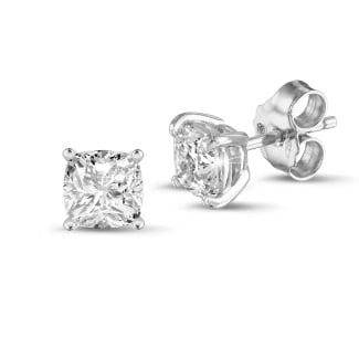 Earrings - 2.00 carat solitaire cushion cut diamond earrings in white gold