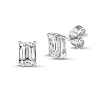 Earrings - 2.00 carat solitaire emerald cut diamond earrings in white gold
