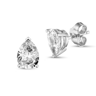 Earrings - 2.00 carat solitaire pear cut diamond earrings in white gold