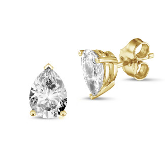 Earrings - 2.00 carat solitaire pear cut diamond earrings in yellow gold