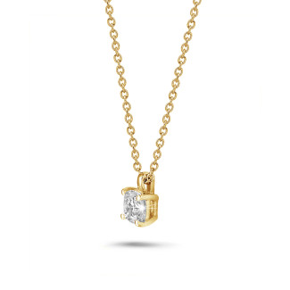 1.00 carat solitaire cushion cut diamond pendant in yellow gold