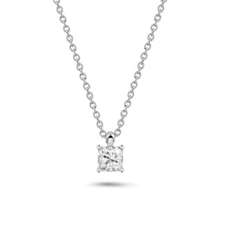 Necklaces - 1.00 carat solitaire princess cut diamond pendant in white gold