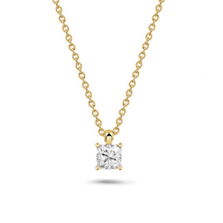 Necklaces - 1.00 carat solitaire princess cut diamond pendant in yellow gold