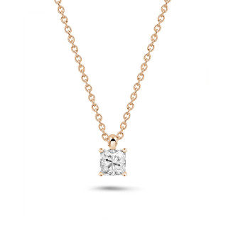 1.00 carat solitaire princess cut diamond pendant in red gold