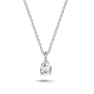 Necklaces - 1.00 carat solitaire pear cut diamond pendant in white gold