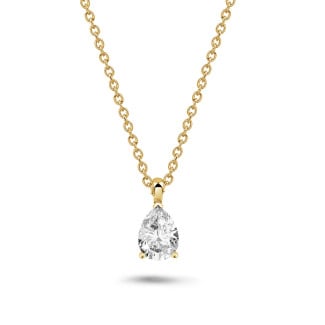 Necklaces - 1.00 carat solitaire pear cut diamond pendant in yellow gold