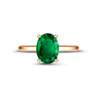 Engagement - Ring in red gold with oval emerald