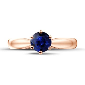 Rings - Solitaire ring in red gold with a round sapphire